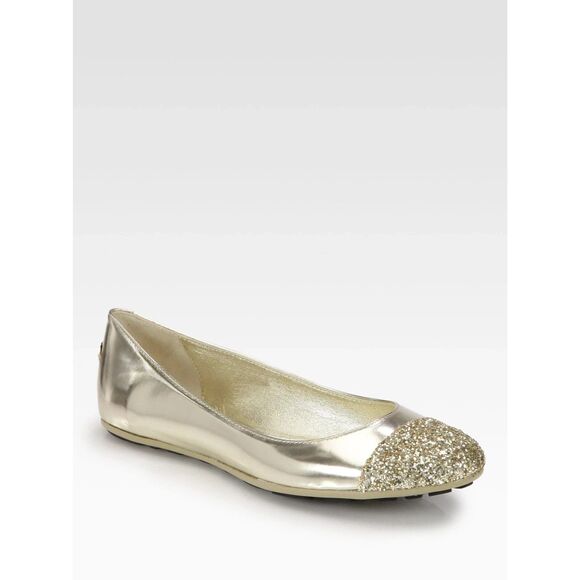 NWOT JIMMY CHOO ‘Whirl’ Champagne Glitter Toe Ballet Flats Silver‎ Sz 40.5